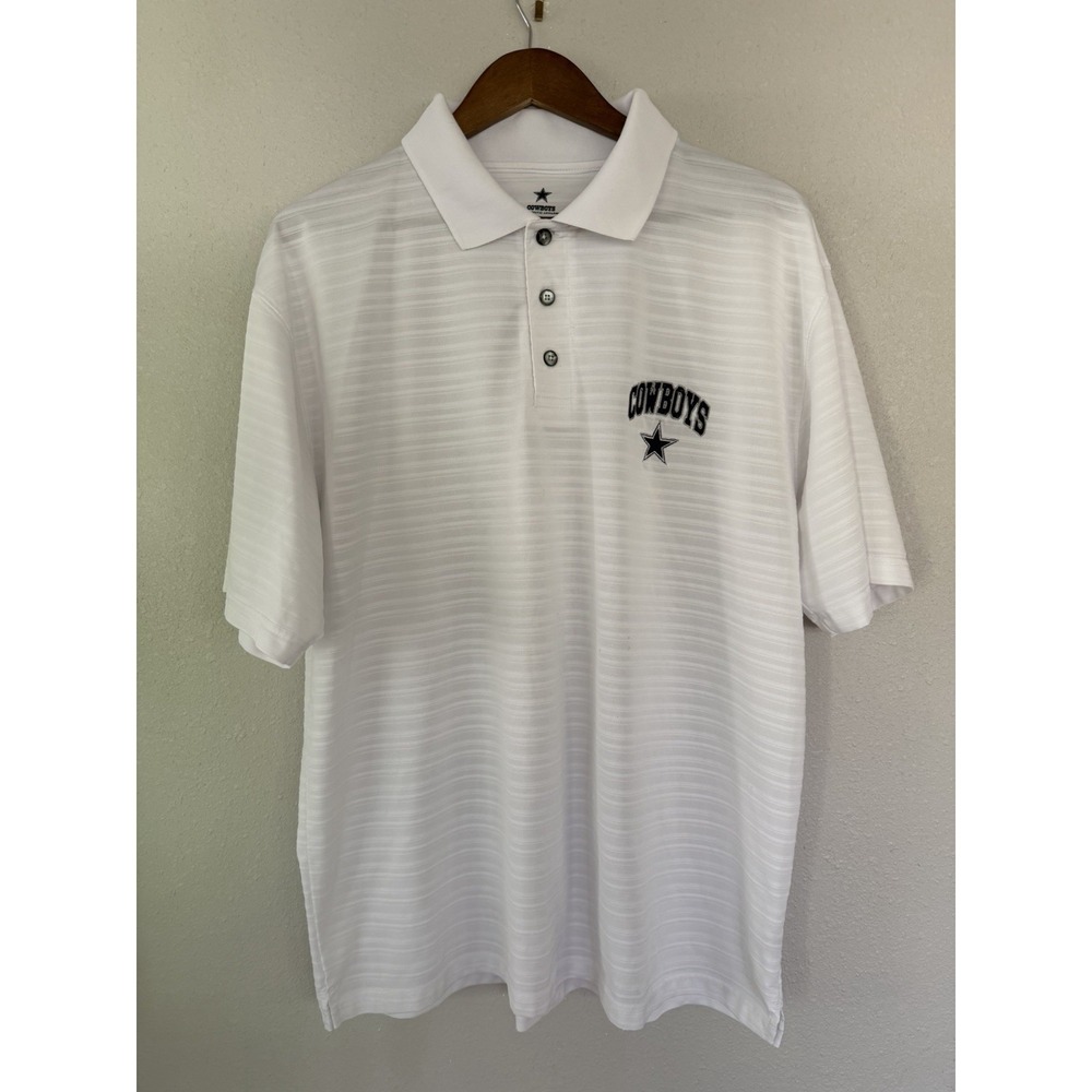Dallas Cowboys STAR LOGO Textured Striped White Polo 3-Button Polo Shirt Size L
